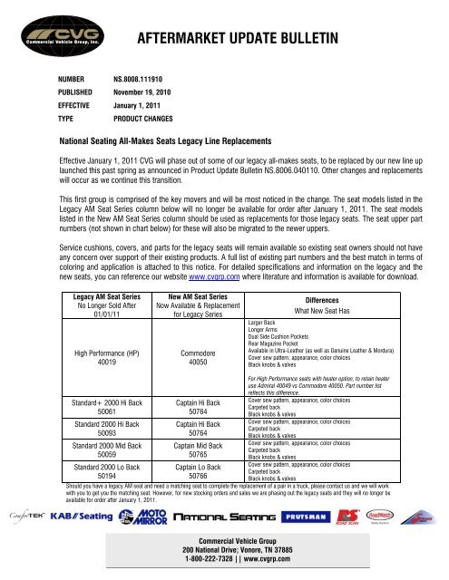 aftermarket update bulletin - Commercial Vehicle Group, Inc.