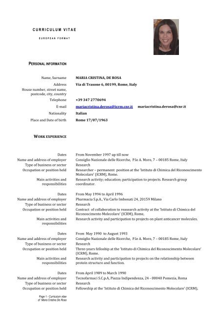 CV De Rosa - Istituto di Chimica del Riconoscimento Molecolare ...