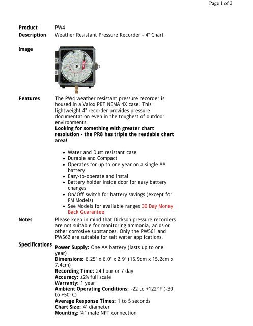 Dickson Pressure Chart Recorder