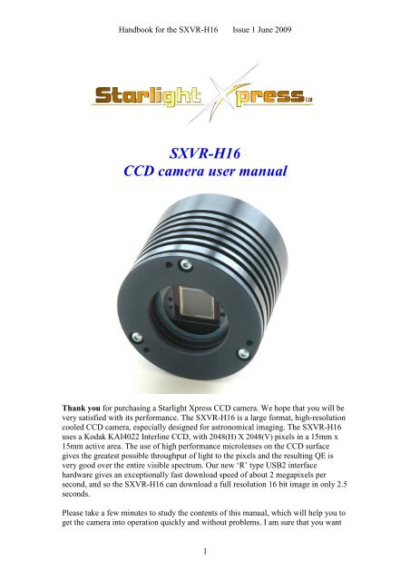 SXVR-H16 handbook - Starlight Xpress