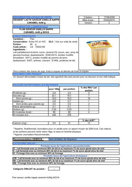 Flan saveur vanille nappé caramel 4x90g NOVA - Mercuriale.net