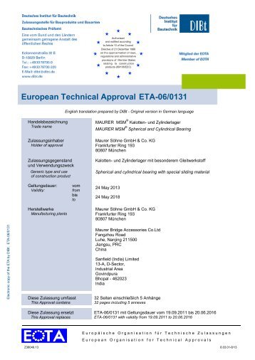ETA-06/0131 MAURER MSM ® Spherical and Cylindrical Bearings