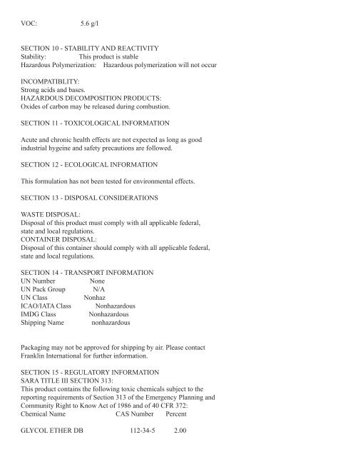 Titebond III Glue Material Safety Data Sheet (MSDS) - Highland ...