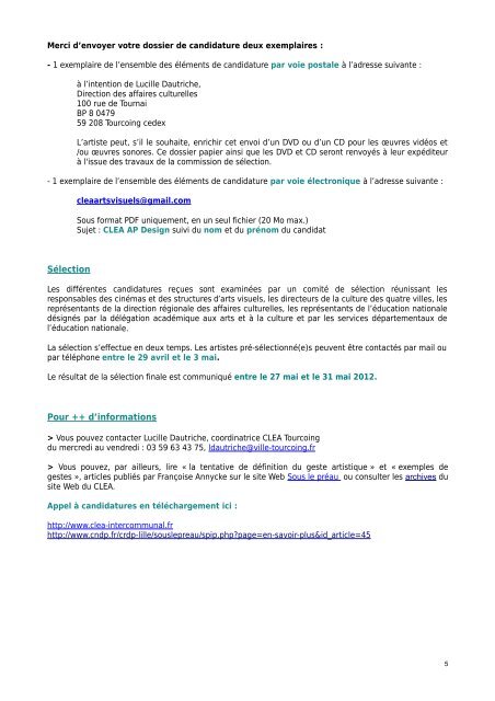 APPEL A CANDIDATURES - Tram