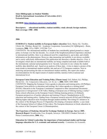 Select Bibliography on Student Mobility Draft - Institute for Higher ...