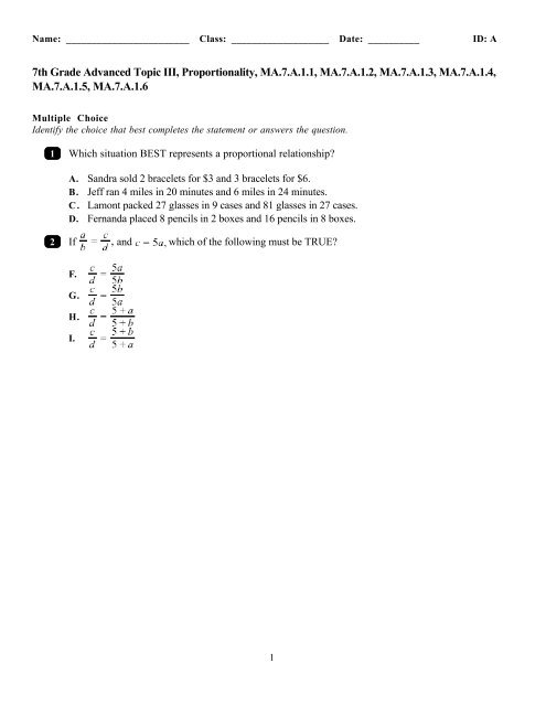 7th Grade Advanced Topic III, Proportionality, MA.7.A.1.1, MA.7.A ...