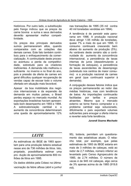 sÃ­ntese anual da agricultura de santa catarina 1995 - Cepa