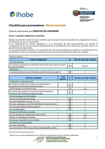 Checklist para proveedores - Nivel avanzado - Ihobe