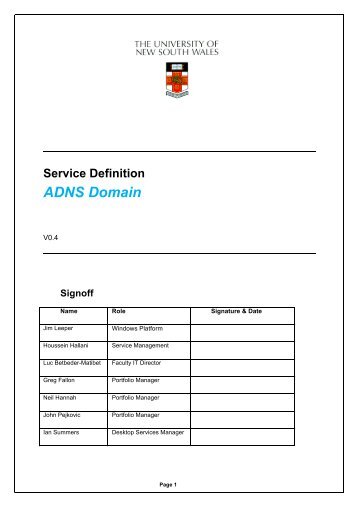 Service Definition - ADNS Domain v0 4 - UNSW IT