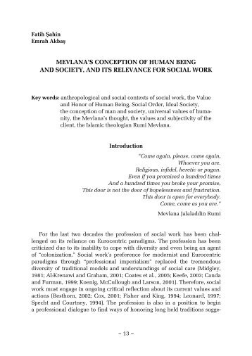 mevlana's conception of human being and society, and its relevance ...