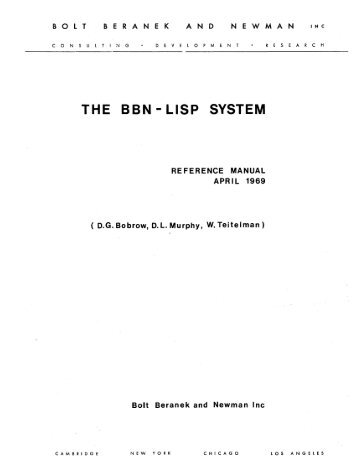 THE BBN - LISP SYSTEM REFERENCE MANUAL APR I l 1969