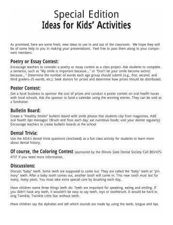 ideas for kids activities - Illinois State Dental Society