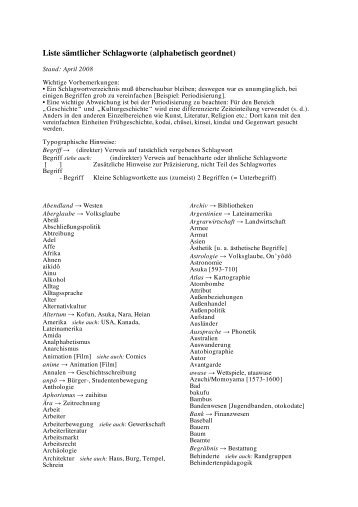 Liste sÃ¤mtlicher Schlagworte (alphabetisch geordnet) - Japanologie
