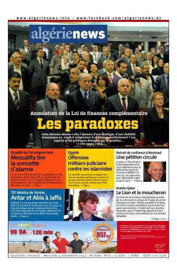 Fr-04-09-2013 - AlgÃ©rie news quotidien national d'information