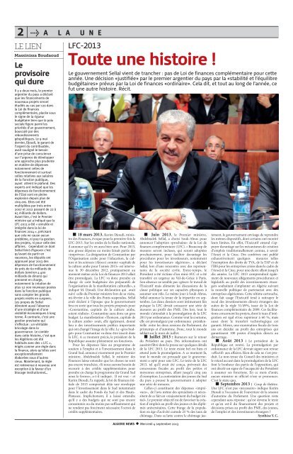 Fr-04-09-2013 - AlgÃ©rie news quotidien national d'information