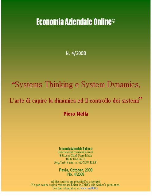 Systems Thinking e System Dynamics. L'arte di capire la dinamica ...