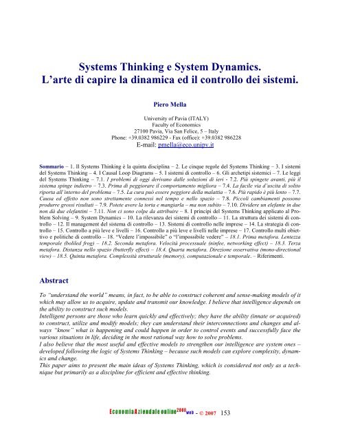 Systems Thinking e System Dynamics. L'arte di capire la dinamica ...