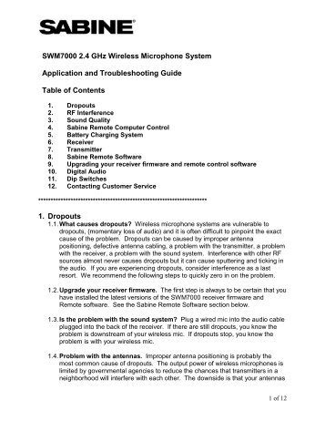 SWM7000 2.4 GHz Wireless Microphone System ... - Sabine, Inc.