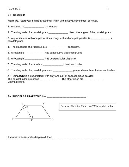 Geo 9 Ch 5 1 5.1 Quadrilaterals Parallelograms/Real World Visual ...