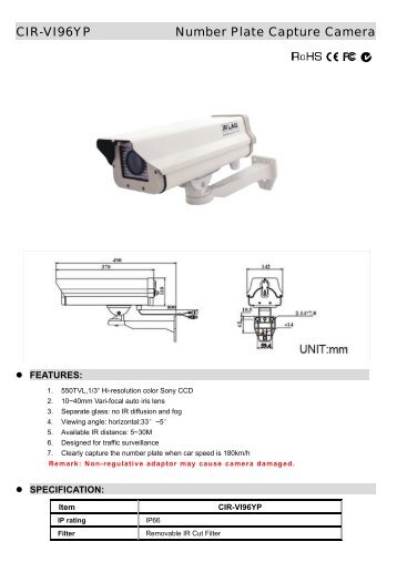 CIR-VI96YP Number Plate Capture Camera - Zone Technology