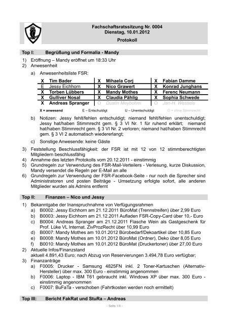 Protokoll FSR-Sitzung bzw