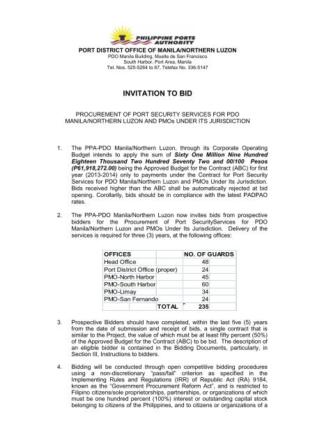 invitation to bid security services cy 2013 - Philippine Ports Authority