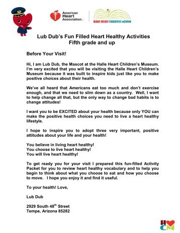 Lub Dub's Fun Filled Heart Healthy Activities Fifth grade and up