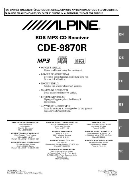 EN RDS MP3 CD Receiver CDE-9870R - Alpine