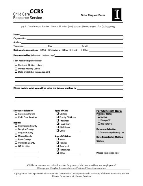 Data Request Form - Child Care Resource Service