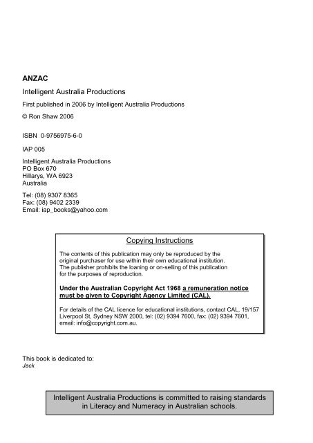 ANZAC Intelligent Australia Productions Copying Instructions ...