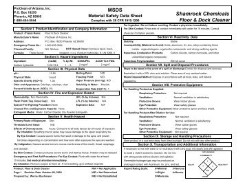 shamrock chemicals floor & dock cleaner msds - Swisher Hygiene