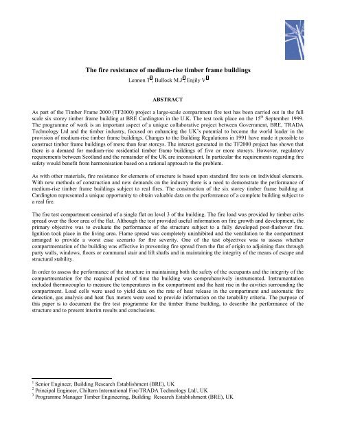 The Fire Resistance Of Medium Rise Timber Frame Buildings