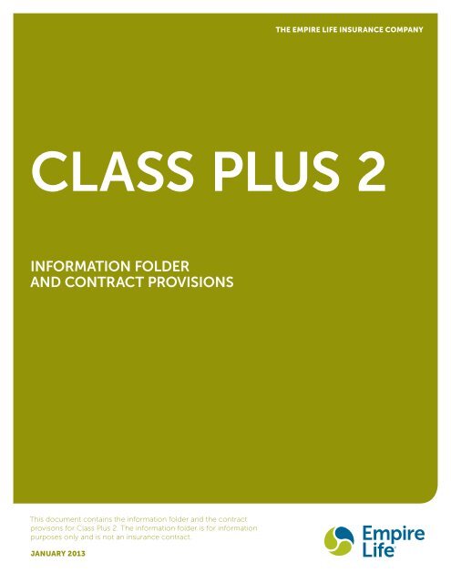 Class Plus 2 Information Folder and Contract Provisions - Empire Life