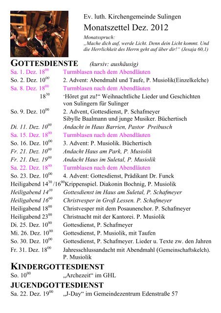 Veranstaltungen In Diesem Monat Kirche Sulingen