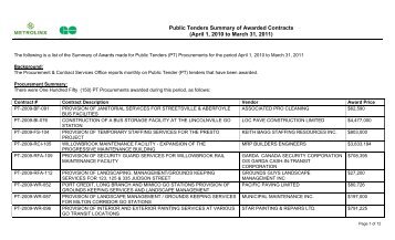 Public Tenders Summary Of Awarded Contracts - Metrolinx