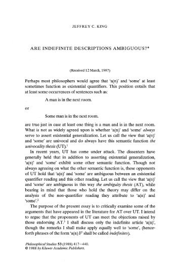 Are indefinite descriptions ambiguous? - Department of Philosophy