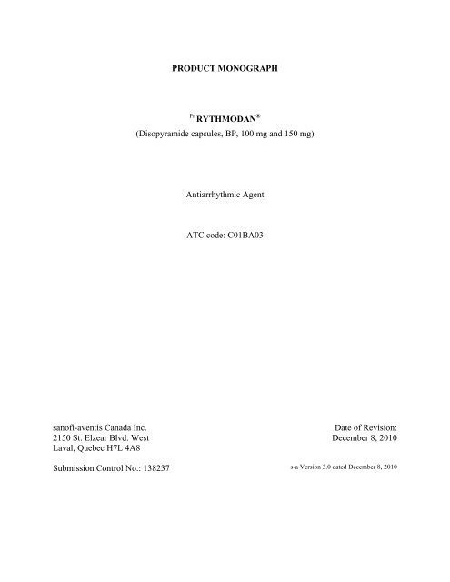 Rythmodan Class Rythmodan (disopyramide) - Sanofi Canada