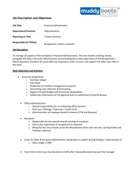 Job Description and Objectives - Muddy Boots Software