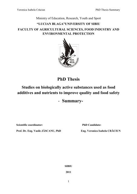 PhD Thesis - Summary- - Doctorate ULBS