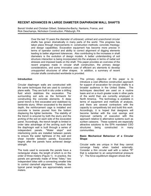 recent advances in large diameter diaphragm wall shafts