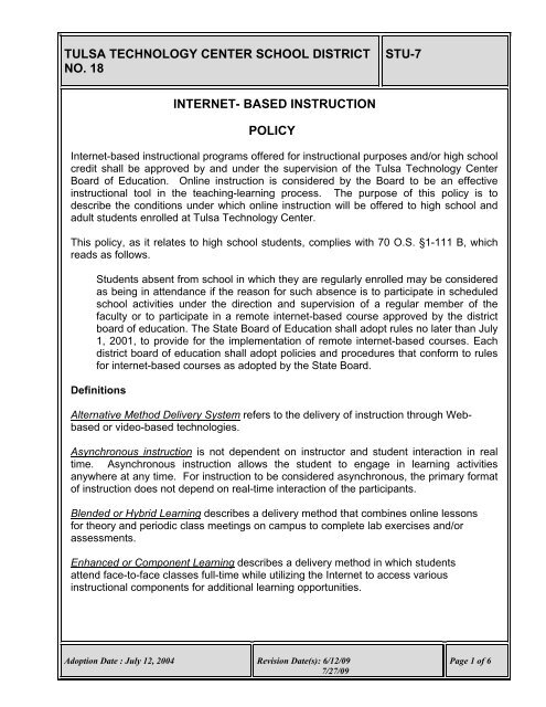 STU-07 Internet-Based Instruction - Tulsa Technology Center