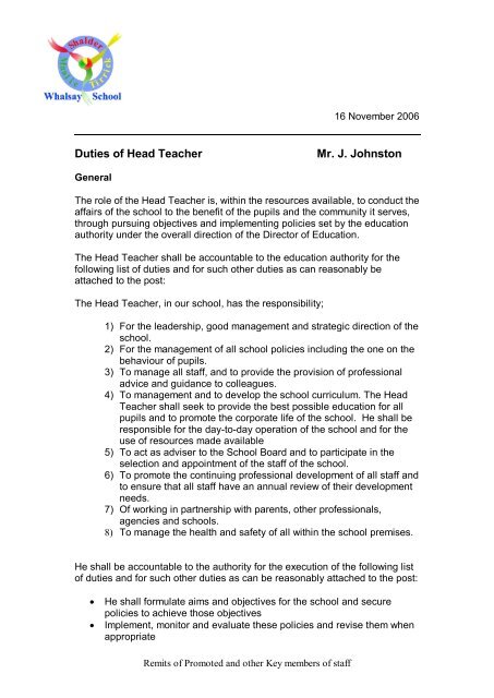 duties-of-head-teacher-mr-j-johnston-whalsay-school