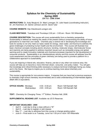 Course Syllabus (PDF) - Green Chemistry Center - University of ...