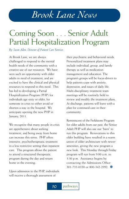 Pathways--Holiday 2010 - Brook Lane Health Services