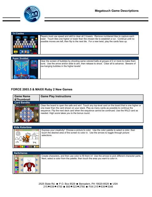 Megatouch Game Descriptions MEGATOUCH XL