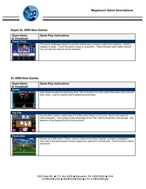 Megatouch Game Descriptions MEGATOUCH XL