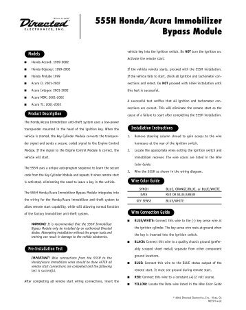 555H Honda/Acura Immobilizer Bypass Module - Directed ...