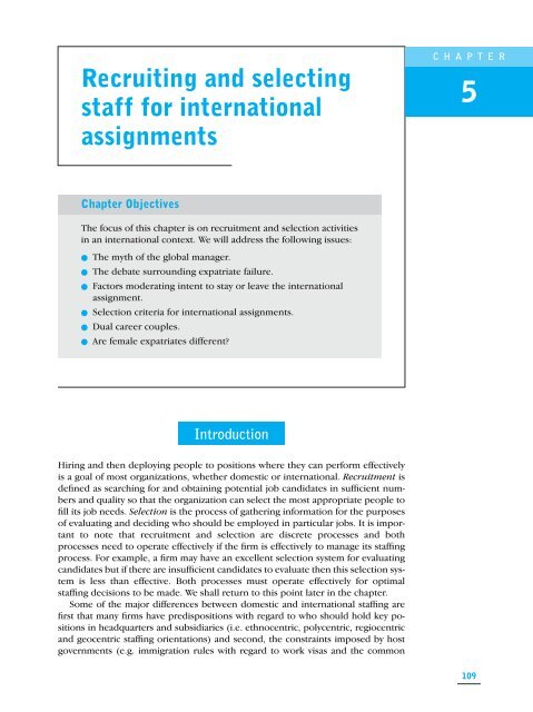 CHAPTER Recruiting and selecting staff for international assignments