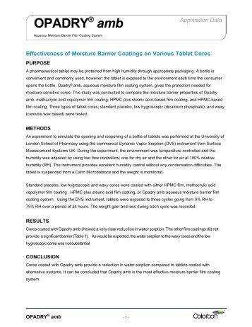 Effectiveness of Moisture Barrier Coatings on Various ... - Colorcon