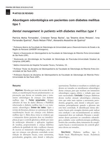 Abordagem odontolÃ³gica em pacientes com diabetes mellitus tipo 1 ...